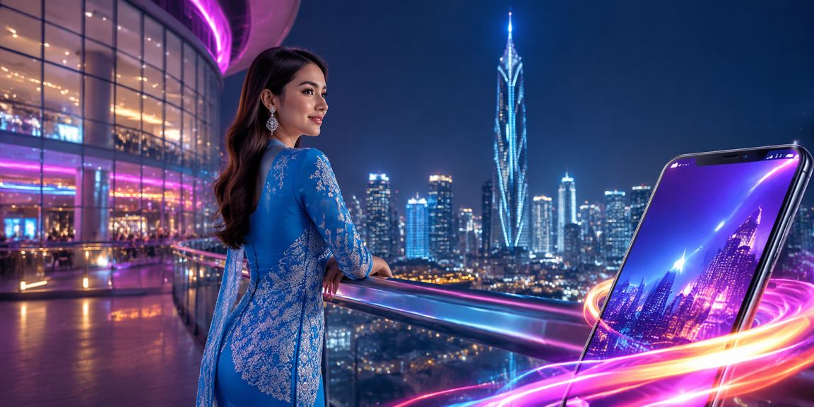 Pengguna Kuala Lumpur dalam baju kurung mengakses kasino mudah alih